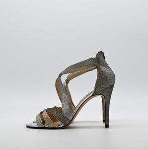 NINA Casey High Heel Sandal Metalic Silver Glitter Sandal Size 9.5 NWOT